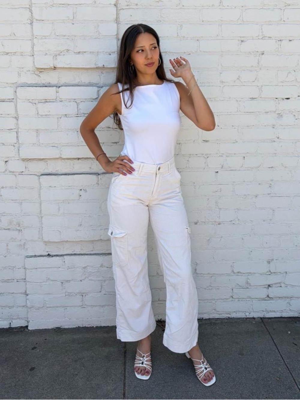 American eagle White wide leg high rise corduroy cargo pants sz 2 #streetwear - Picture 3 of 8